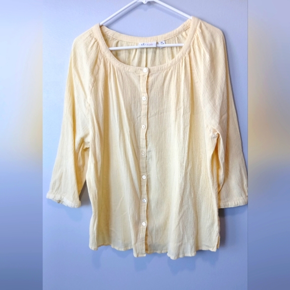 Denim & Co women's 2X butter yellow button down top casual, office wear, spring - Picture 1 of 7